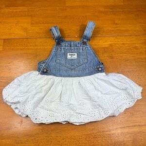 Osh Kosh B'gosh Baby Girls Overall Jumper Size 18m Jean White Eyelet Skirt